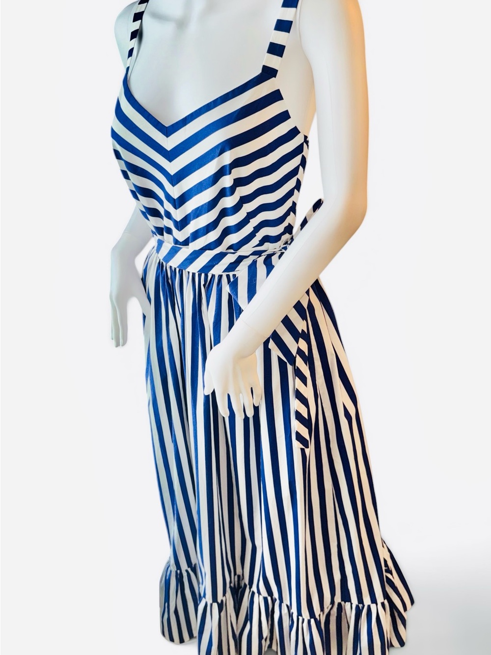 J. Crew Nautical Blue and White Striped Maxi Dress with Tie Waist & Full Skirt - Picture 10 of 12